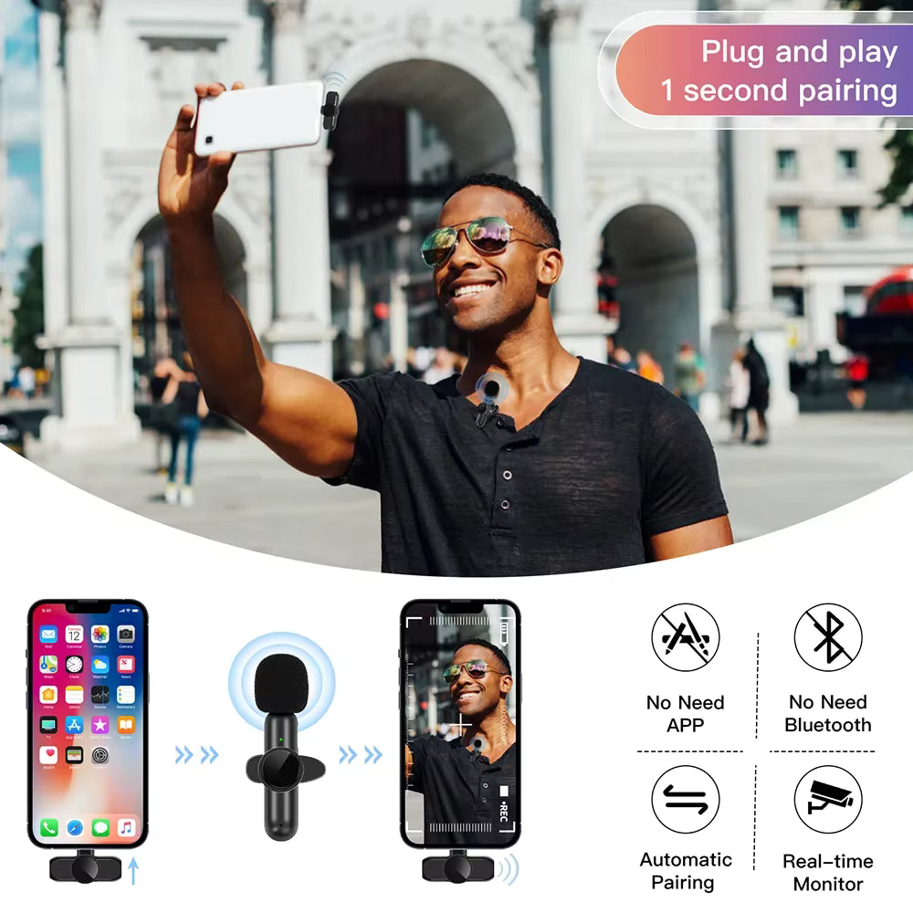 K61 Wireless Lavalier Microphone for iPhone, iPad, Android & Laptop