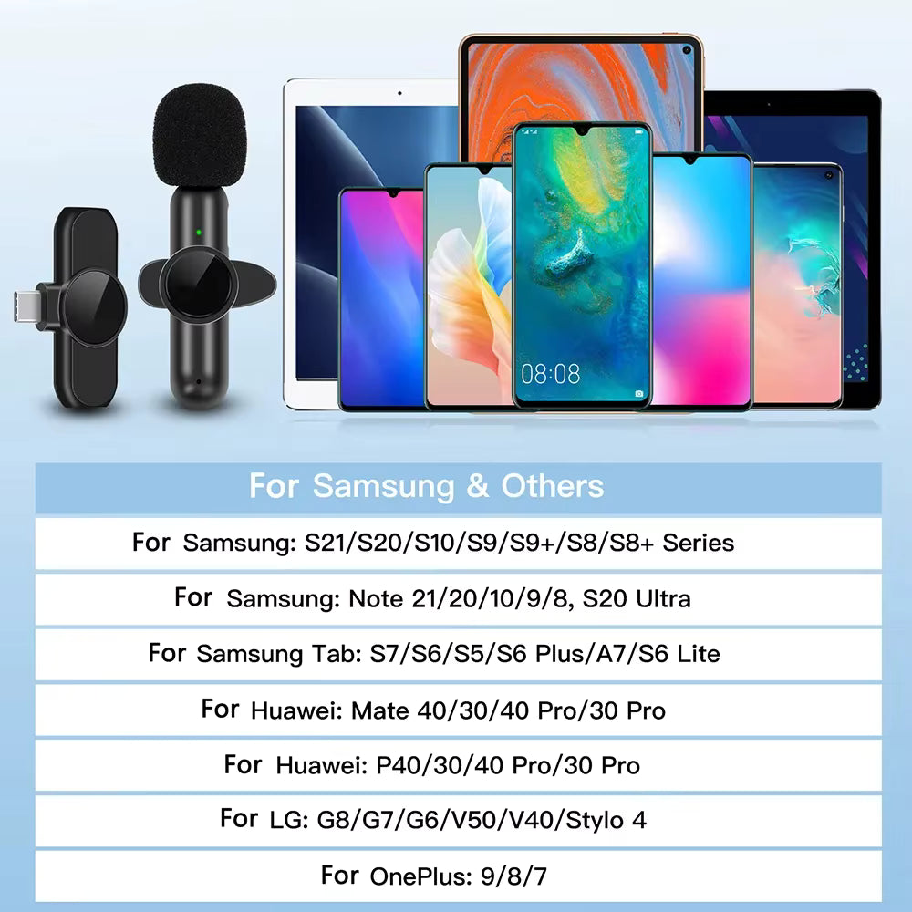 K61 Wireless Lavalier Microphone for iPhone, iPad, Android & Laptop